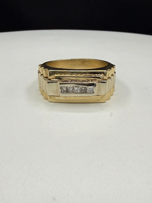 Vintage Men’s Diamond 14k Yellow Gold Statement Ring (Size 10)