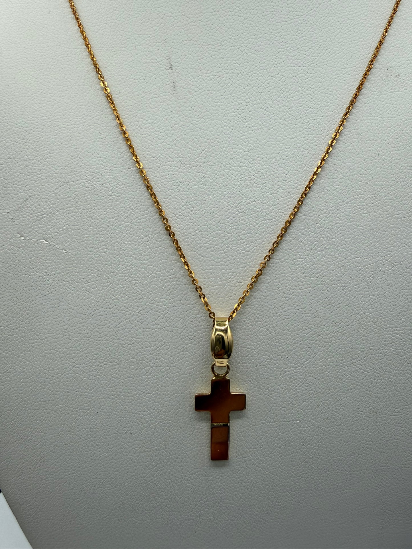 Vintage Italian Tri-Color 18K Gold Cross Pendant + 18K Chain | Yellow, White & Rose Gold | 17.75” Chain