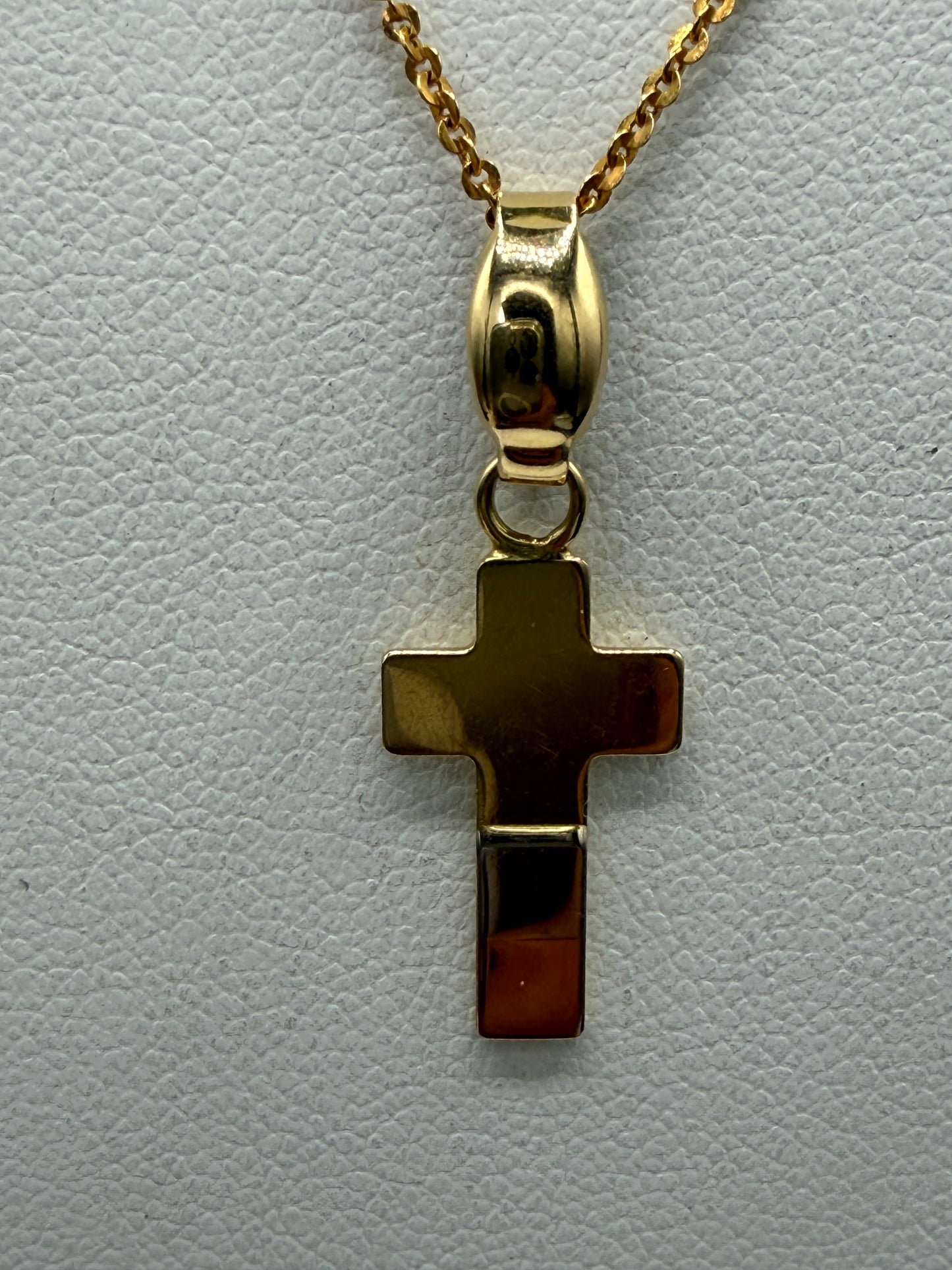 Vintage Italian Tri-Color 18K Gold Cross Pendant + 18K Chain | Yellow, White & Rose Gold | 17.75” Chain