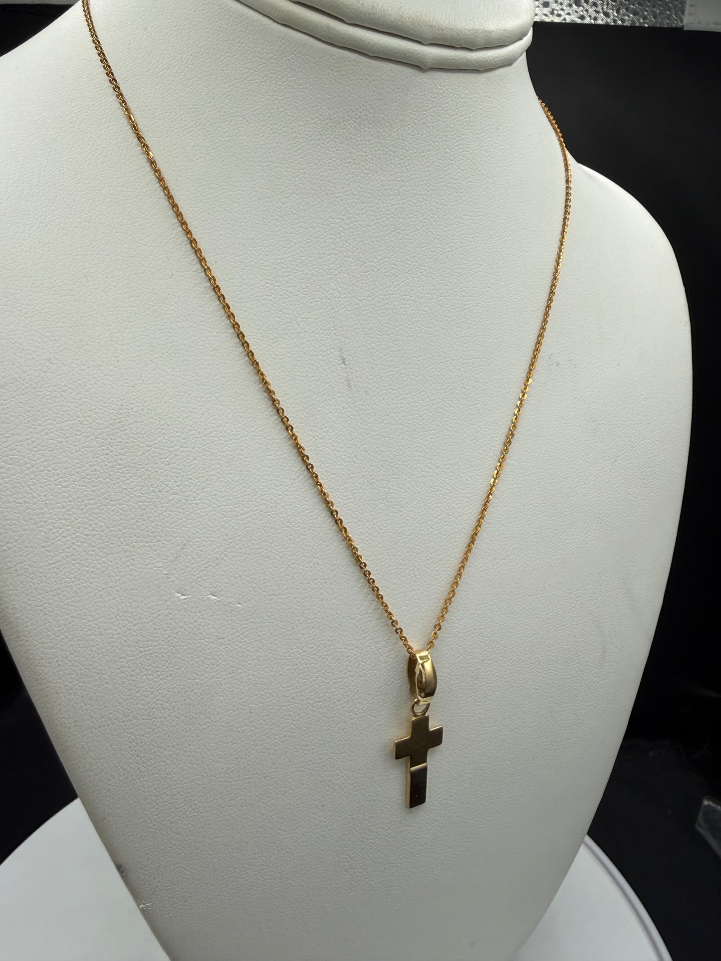Vintage Italian Tri-Color 18K Gold Cross Pendant + 18K Chain | Yellow, White & Rose Gold | 17.75” Chain