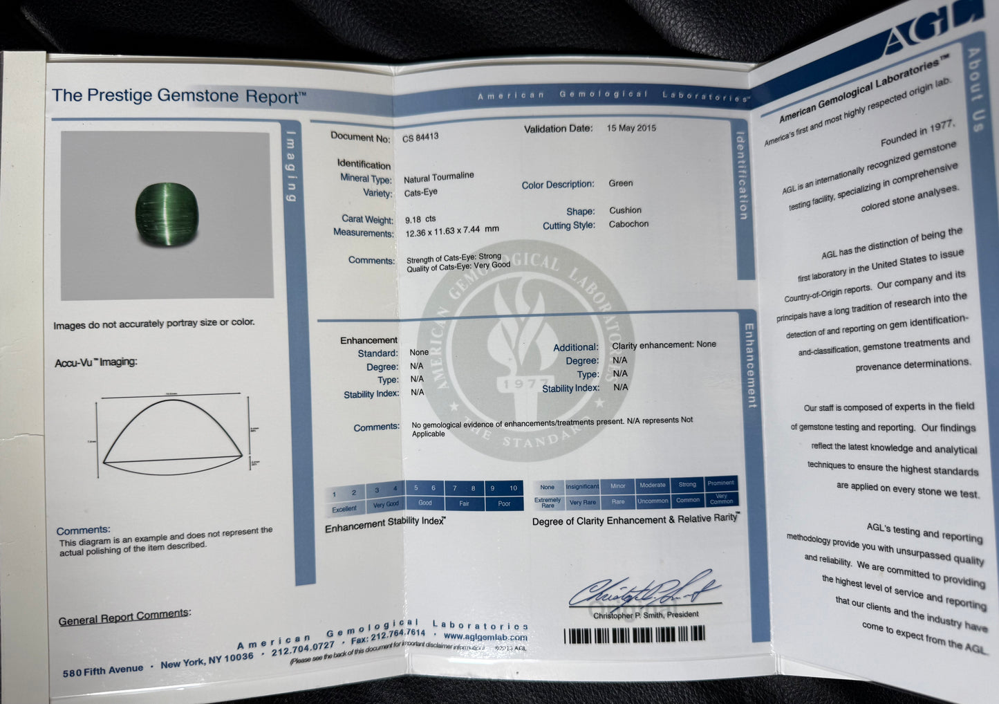 AGL Certified Natural Cat’s Eye Green Tourmaline 18k White Gold Ring | 9.18 Ct Tourmaline | 1.65 Ct Diamonds | Size 6.5