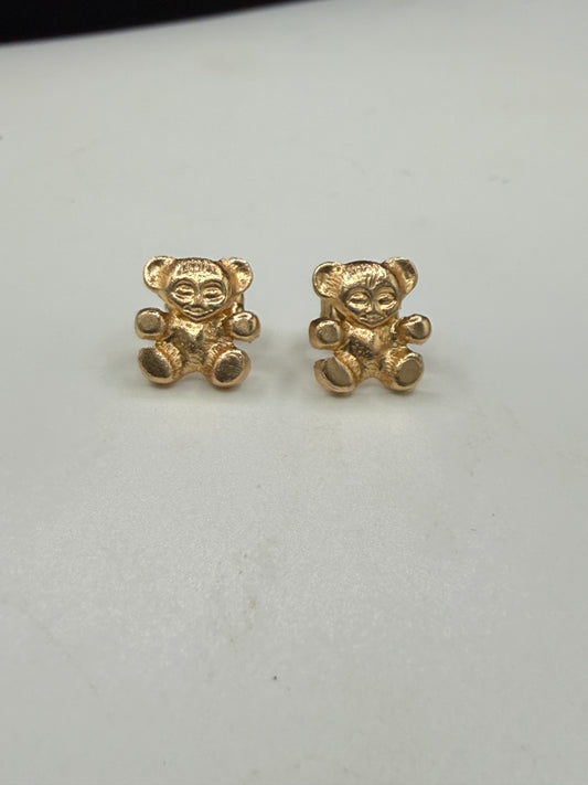 Solid 14K Yellow Gold Teddy Bear Baby Stud Earrings | Toddler Earrings