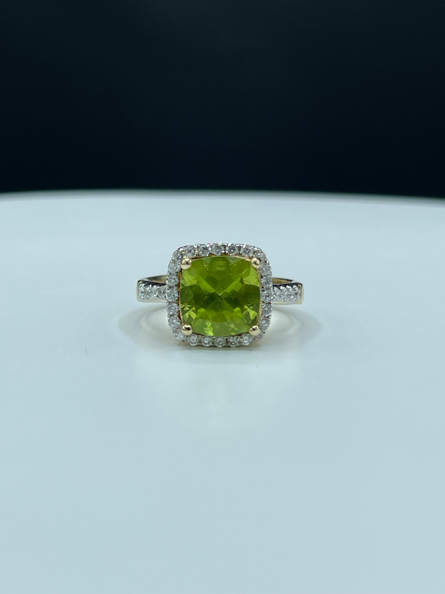 AGL Certified 4.70 Carat Burma Peridot And Diamond 14k Yellow Gold Engagement Ring (Size 7.25)