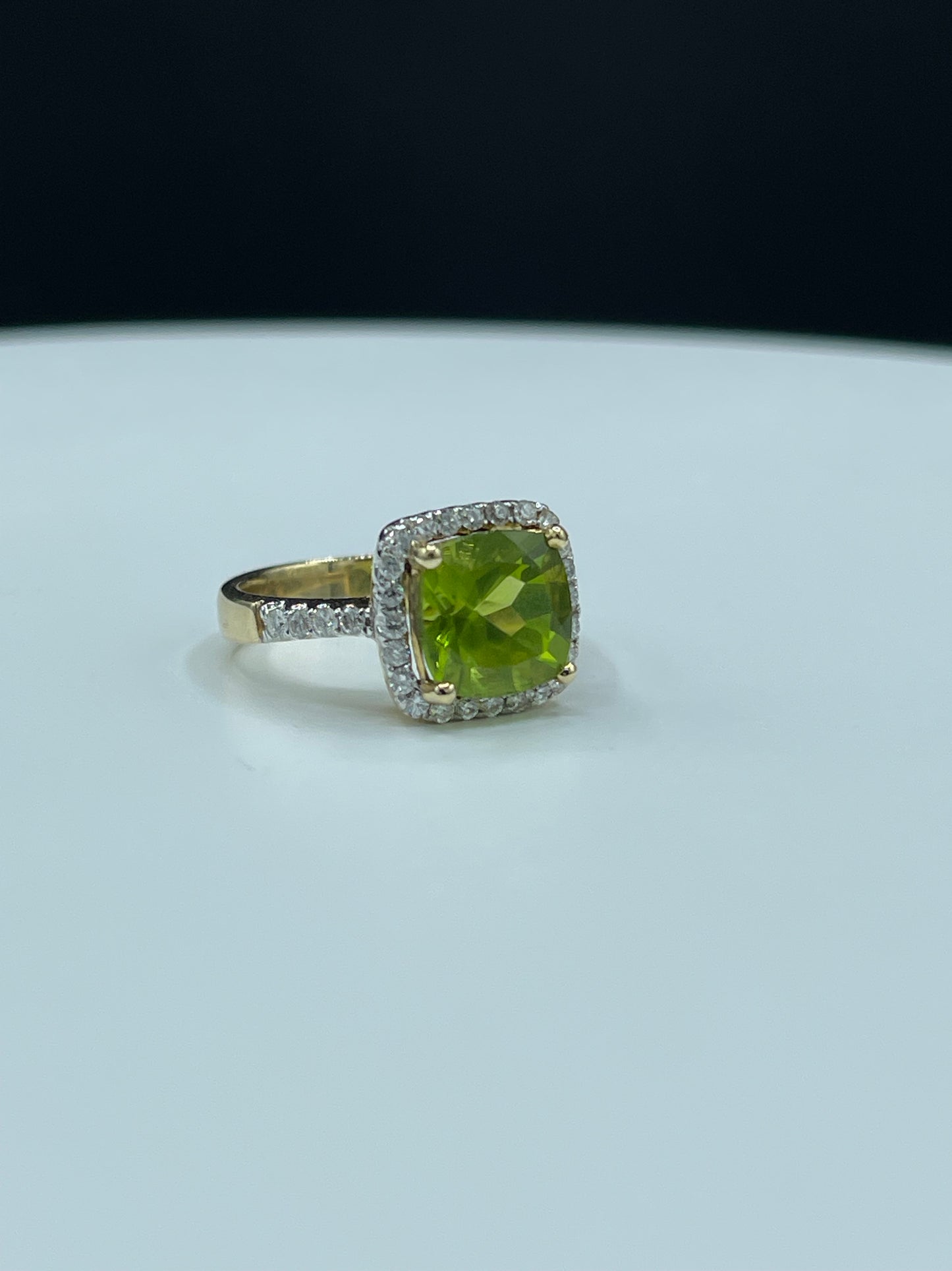 AGL Certified 4.70 Carat Burma Peridot And Diamond 14k Yellow Gold Engagement Ring (Size 7.25)