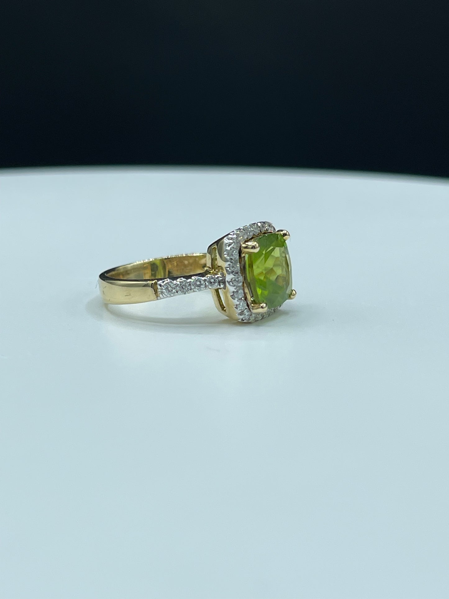 AGL Certified 4.70 Carat Burma Peridot And Diamond 14k Yellow Gold Engagement Ring (Size 7.25)