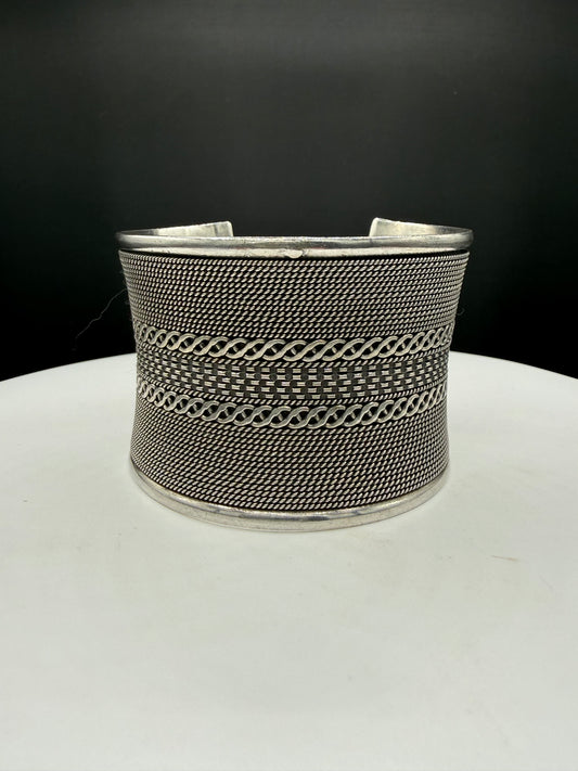 Heavy Solid 925 Sterling Silver Bali Cuff Bracelet | Wide Indonesian Handcrafted Tribal Cuff | 77.5g Statement Jewelry