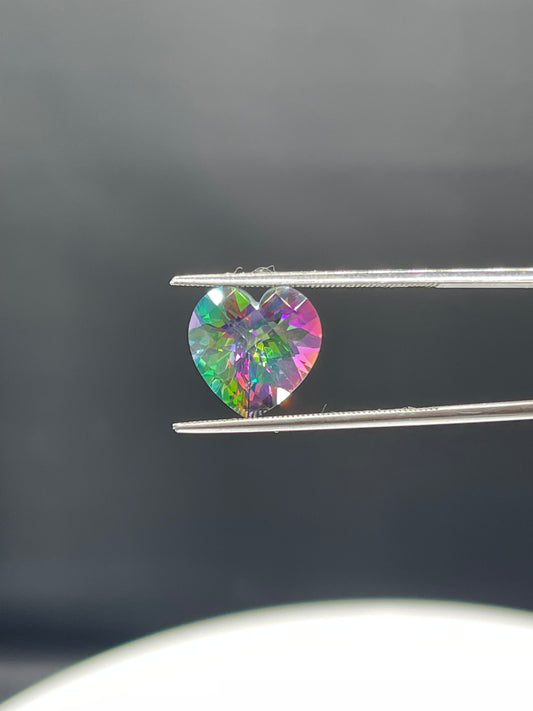 12 MM Heart Authentic Green Mystic Fire Topaz Checkerboard Loose Gemstone