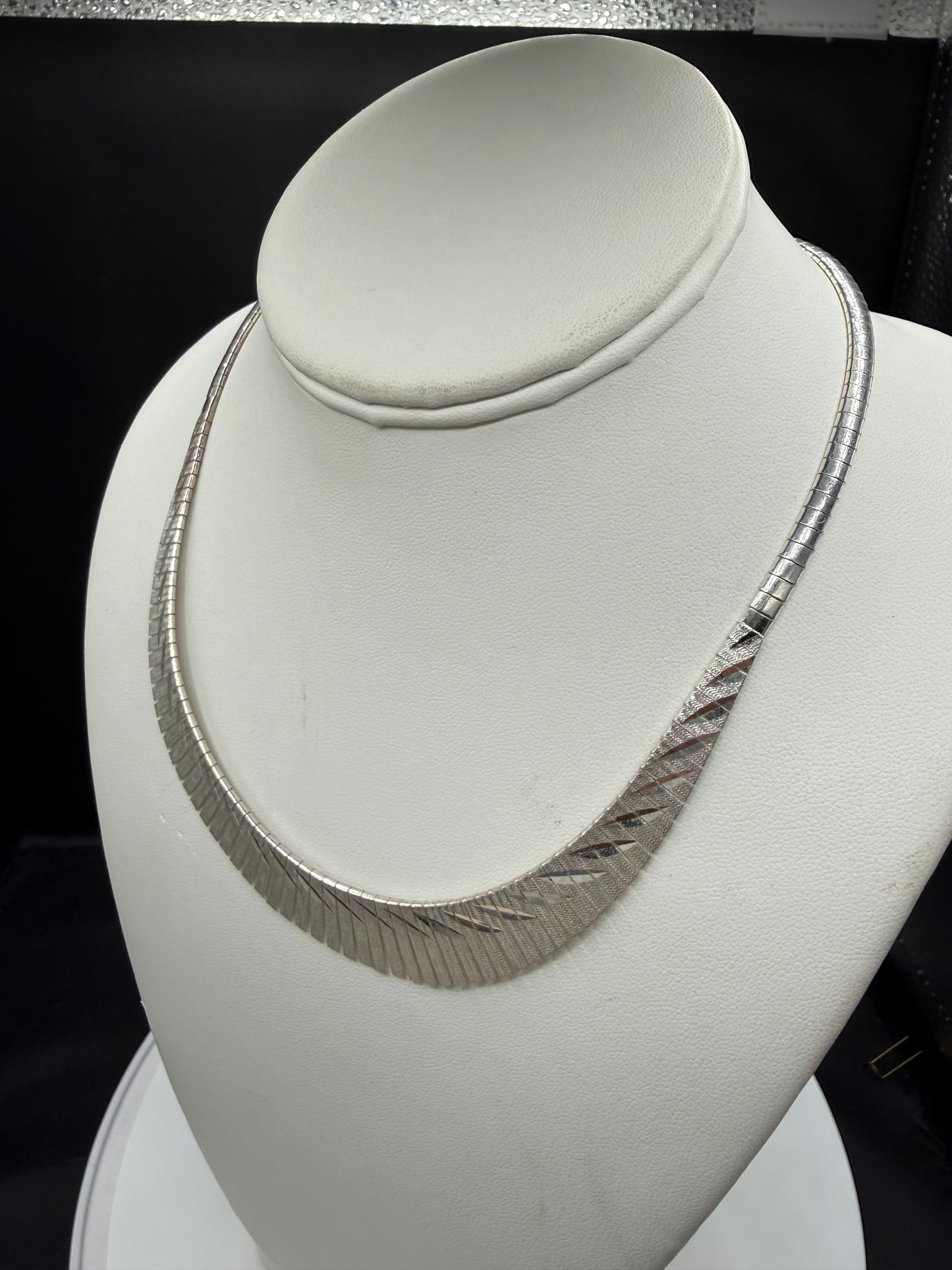 Vintage Italian Sterling Silver Diamond Cut Bib Necklace – 17.5” – Solid 925 Italy – 28g Statement Collar Necklace