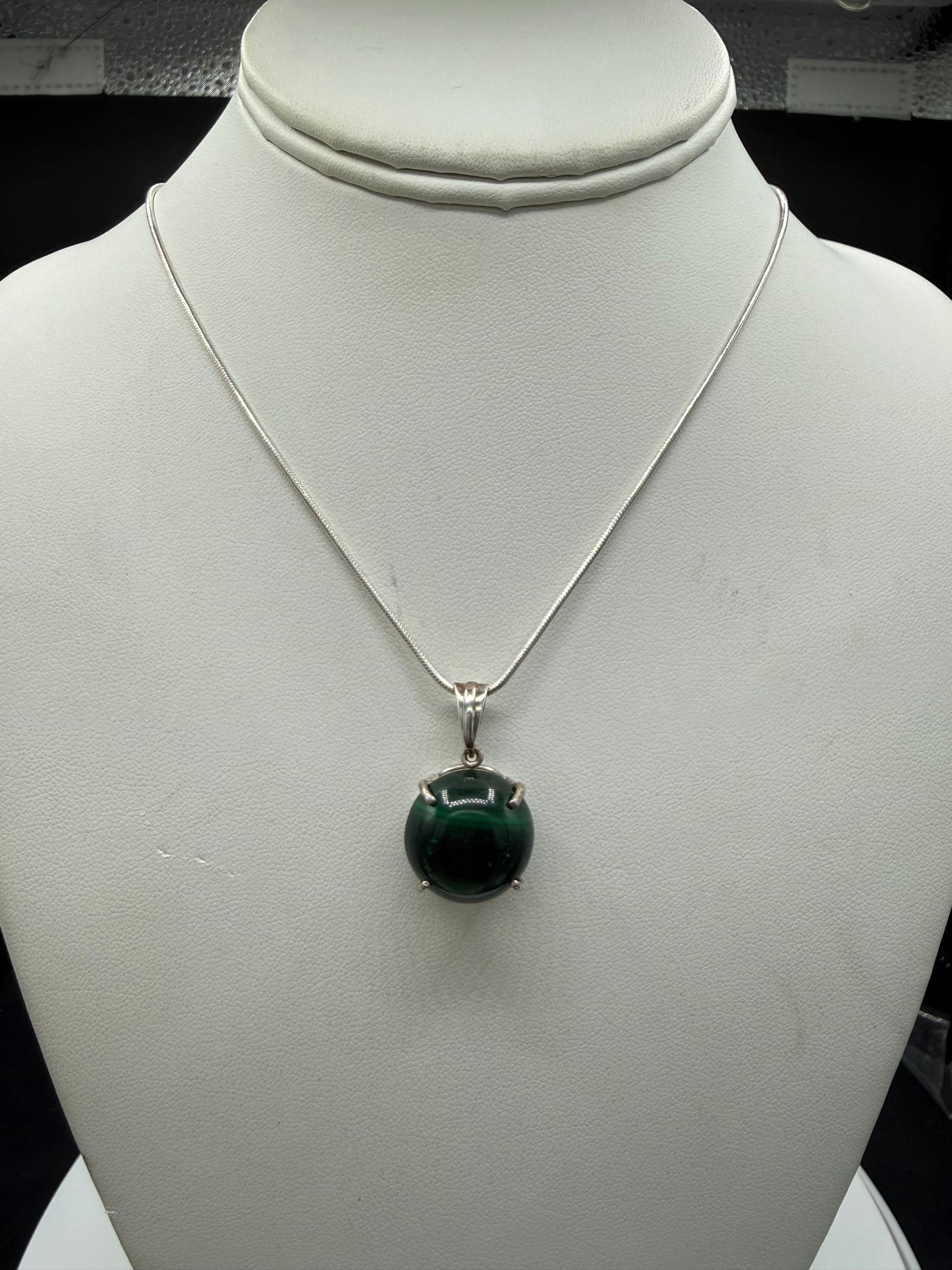 Natural Malachite Sterling Silver Pendant & Necklace | 18 Inches Length