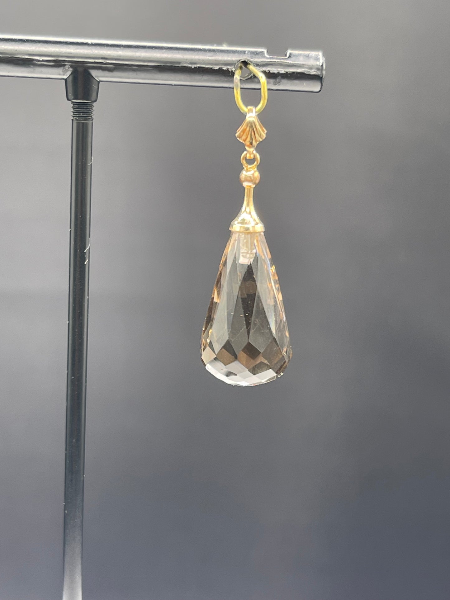 Natural Smokey Quartz Briolette Cut 14k Yellow Gold Pendant