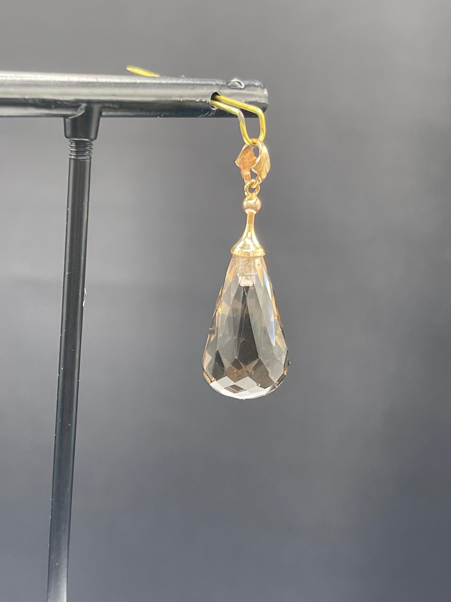Natural Smokey Quartz Briolette Cut 14k Yellow Gold Pendant