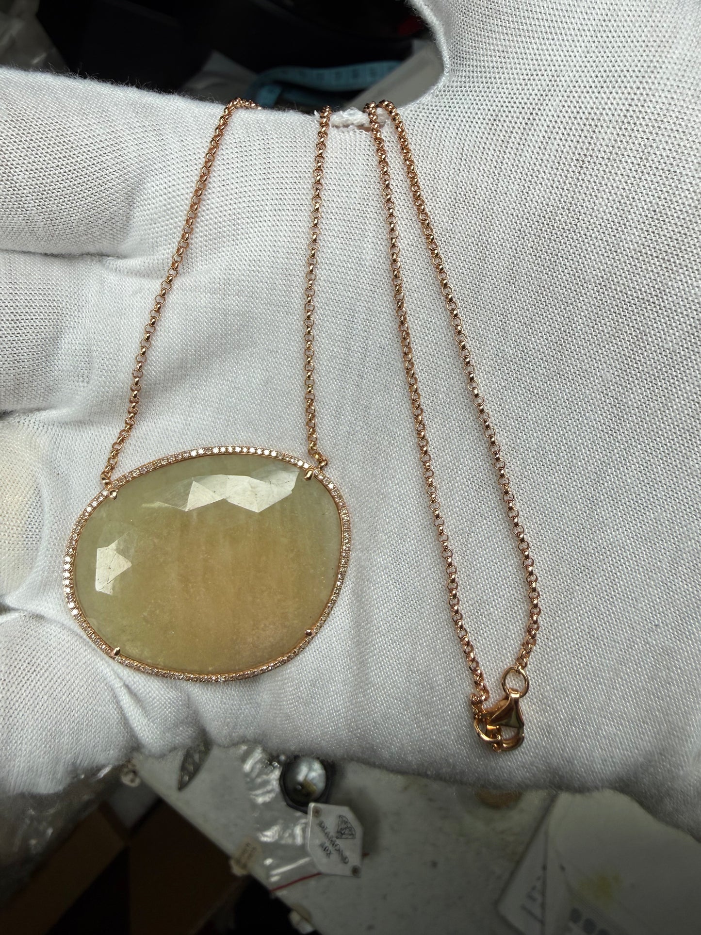 Natural Yellow Sapphire & Diamond Pendant Necklace 18K Rose Gold | 16 Inches