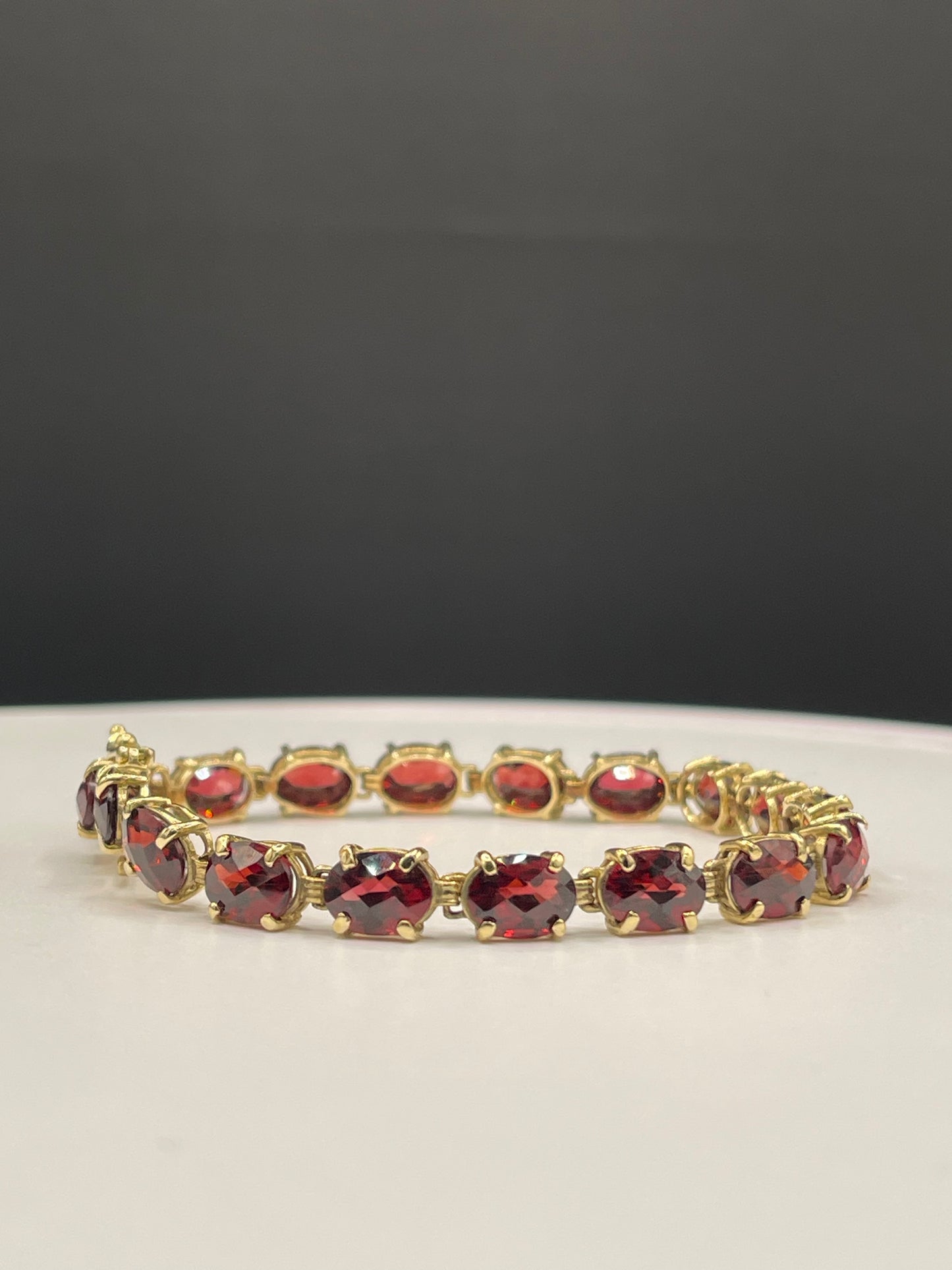 36 Carat Natural Checkerboard Garnet 14k Yellow Gold Tennis Bracelet