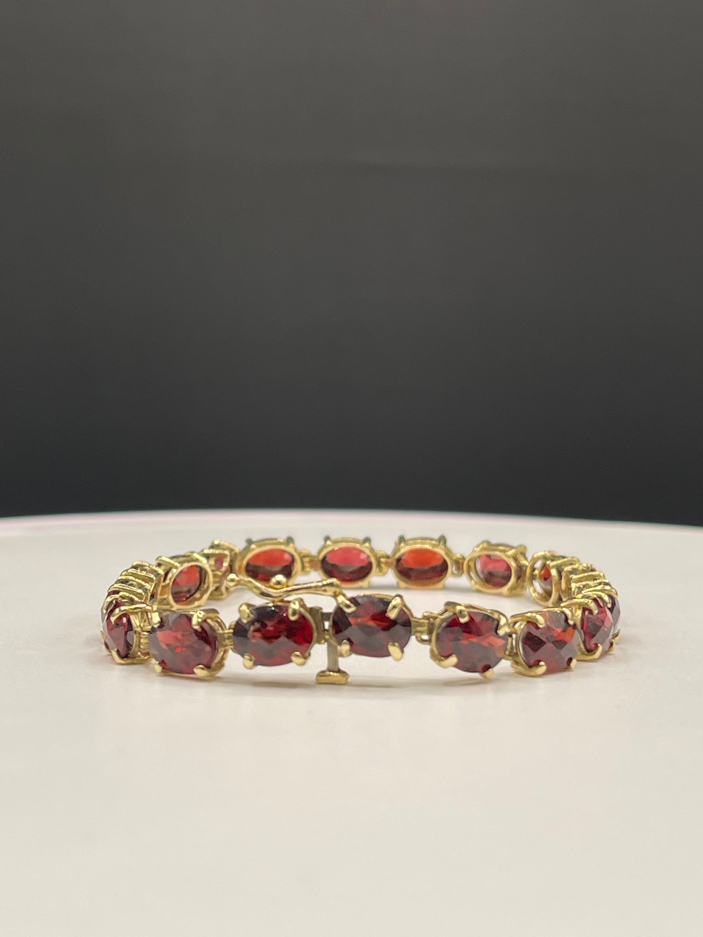 36 Carat Natural Checkerboard Garnet 14k Yellow Gold Tennis Bracelet