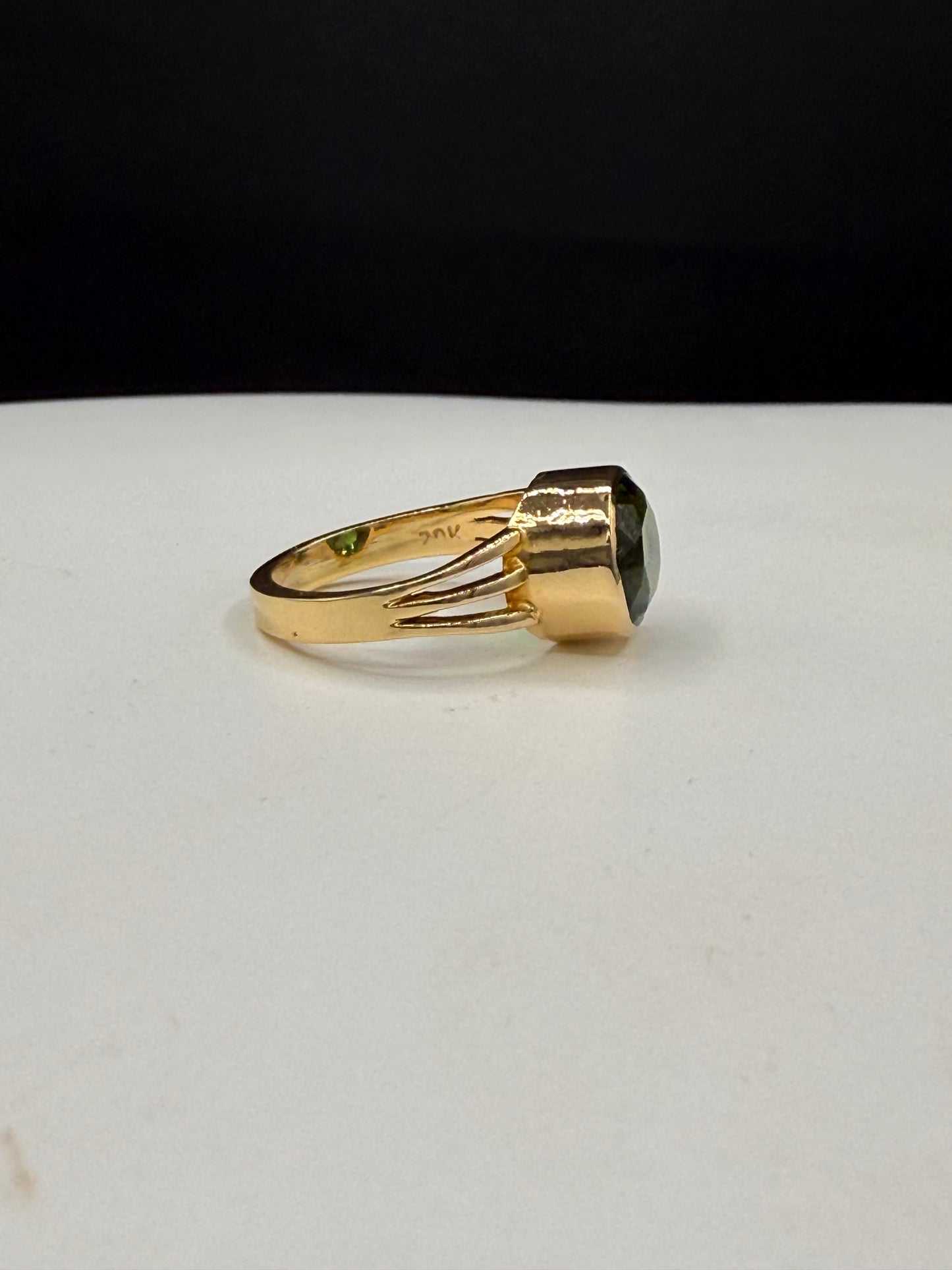 3.48 Carat Natural Chrome Tourmaline 20k Yellow Gold Ring | Custom Oval Green Gem | Size 5.5