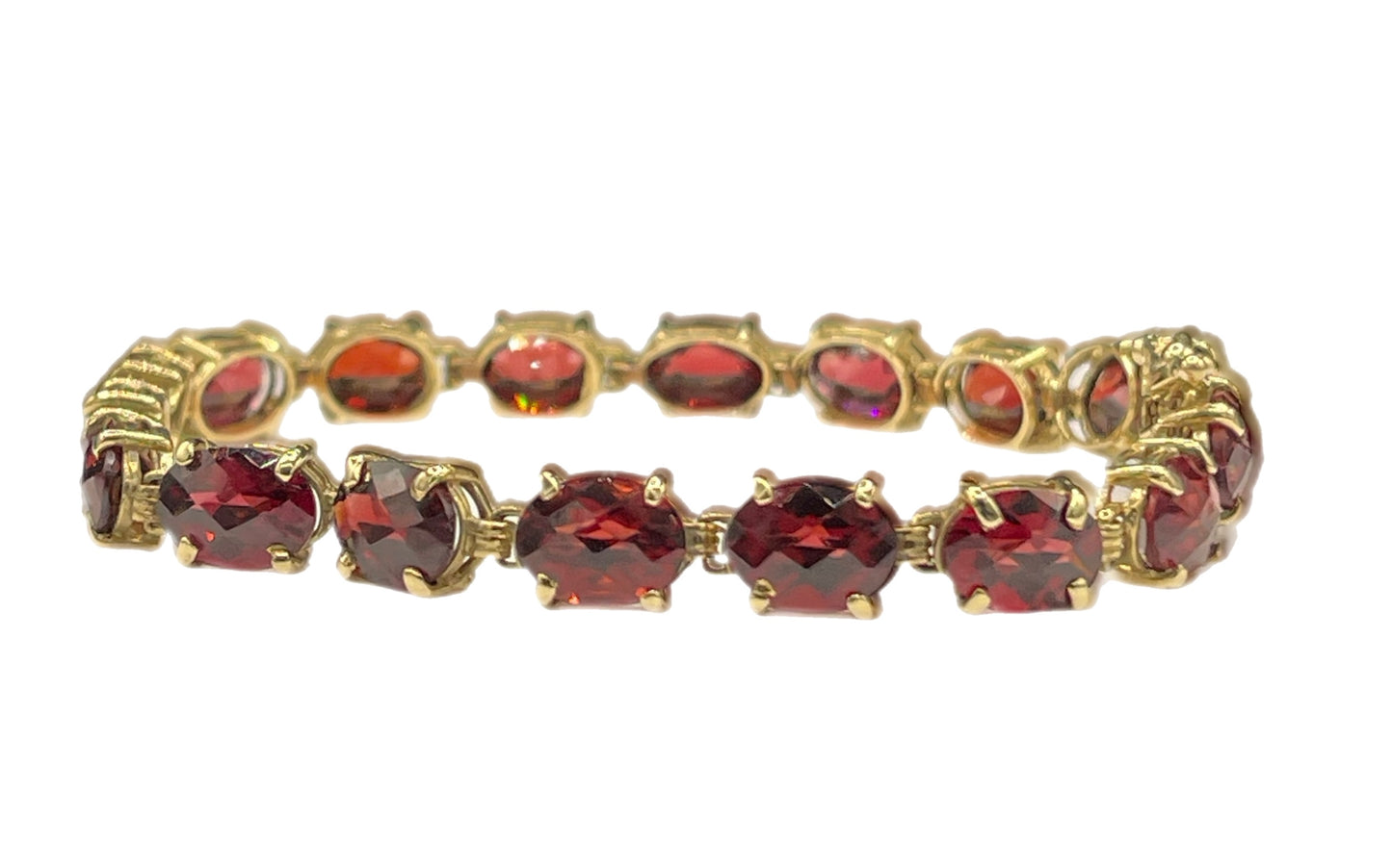 36 Carat Natural Checkerboard Garnet 14k Yellow Gold Tennis Bracelet