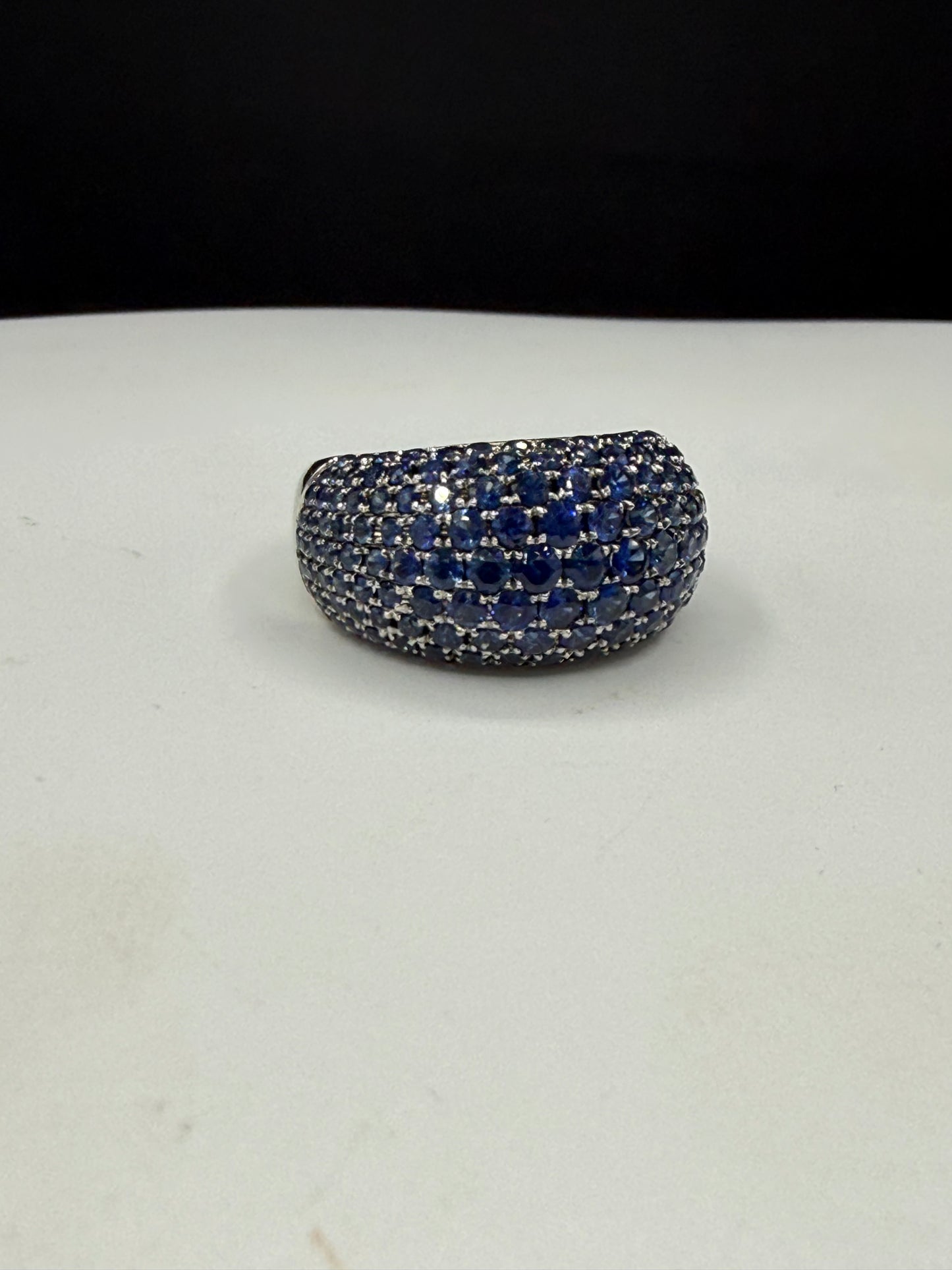 11.55 Carat Natural Blue Sapphire Cluster 18k White Gold Ring | Pavé Dome | Vintage Style Cocktail Ring | Size 7