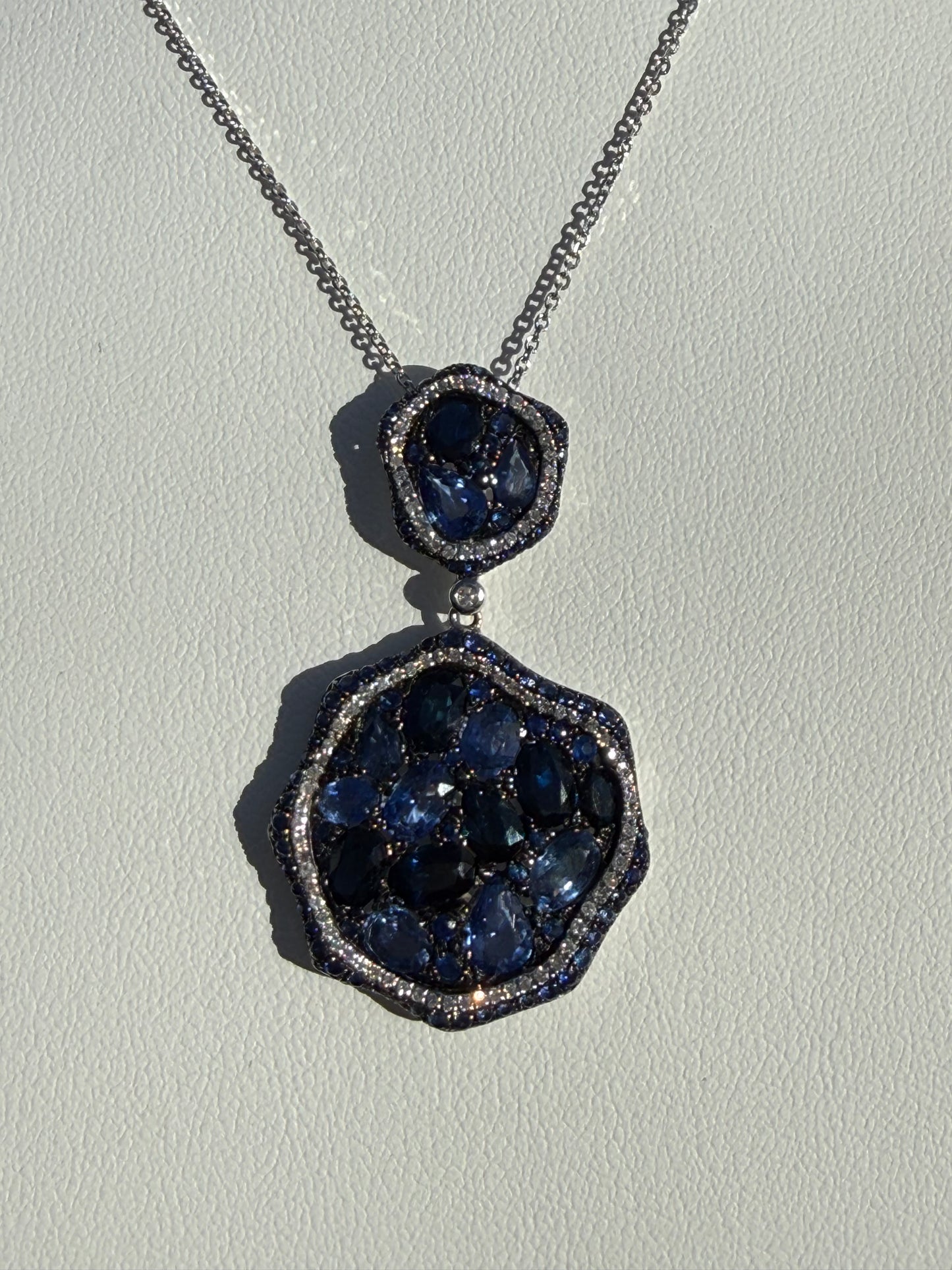 Natural Blue Sapphire & Diamond Pendant 14k White Gold Necklace | 9.40ct Sapphire + 0.36ct Diamonds