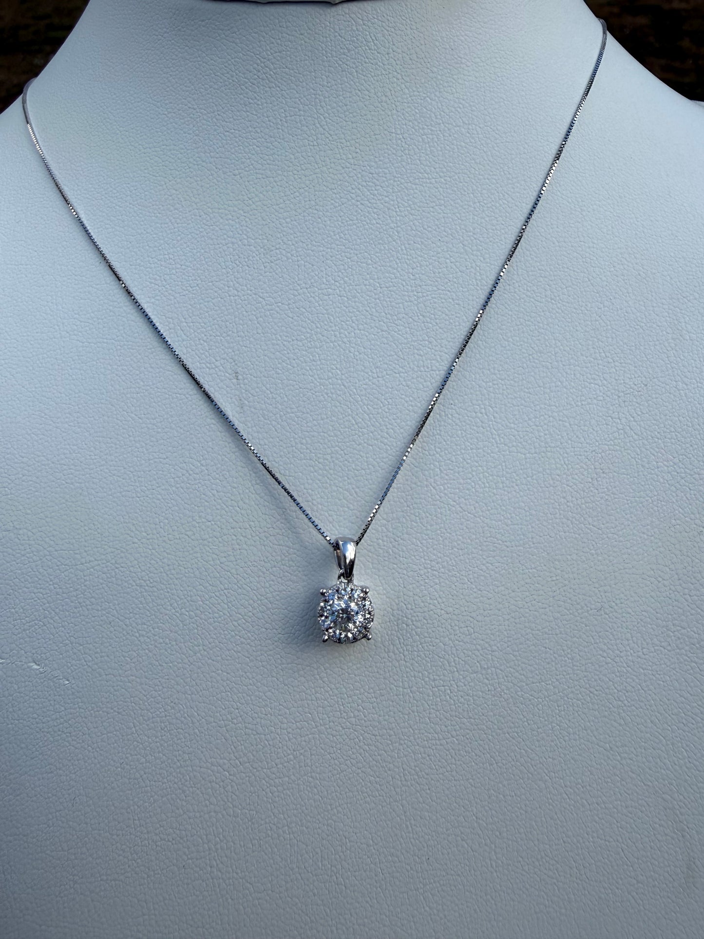 Natural Diamond Pendant 14k White Gold Necklace 0.59ct | Halo Drop | 18” Chain