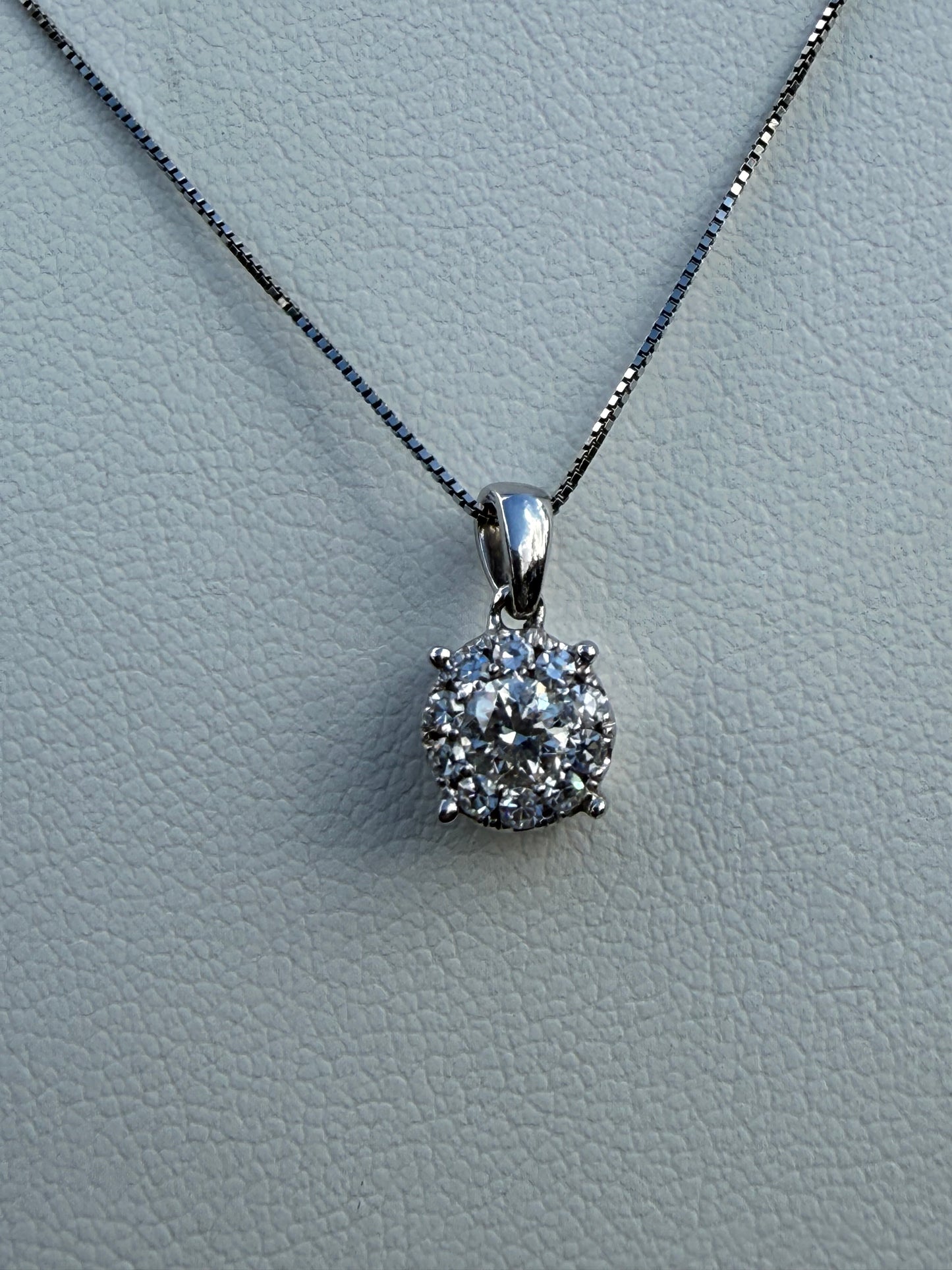 Natural Diamond Pendant 14k White Gold Necklace 0.59ct | Halo Drop | 18” Chain