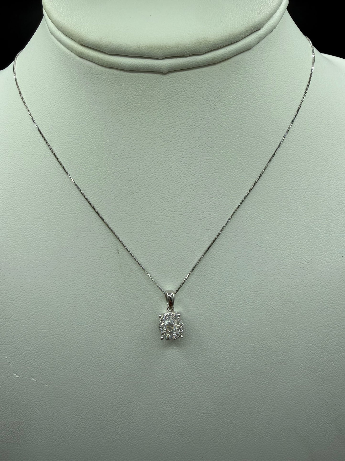 Natural Diamond Pendant 14k White Gold Necklace 0.59ct | Halo Drop | 18” Chain