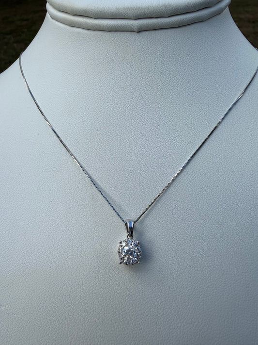 Natural Diamond Pendant 14k White Gold Necklace 0.59ct | Halo Drop | 18” Chain