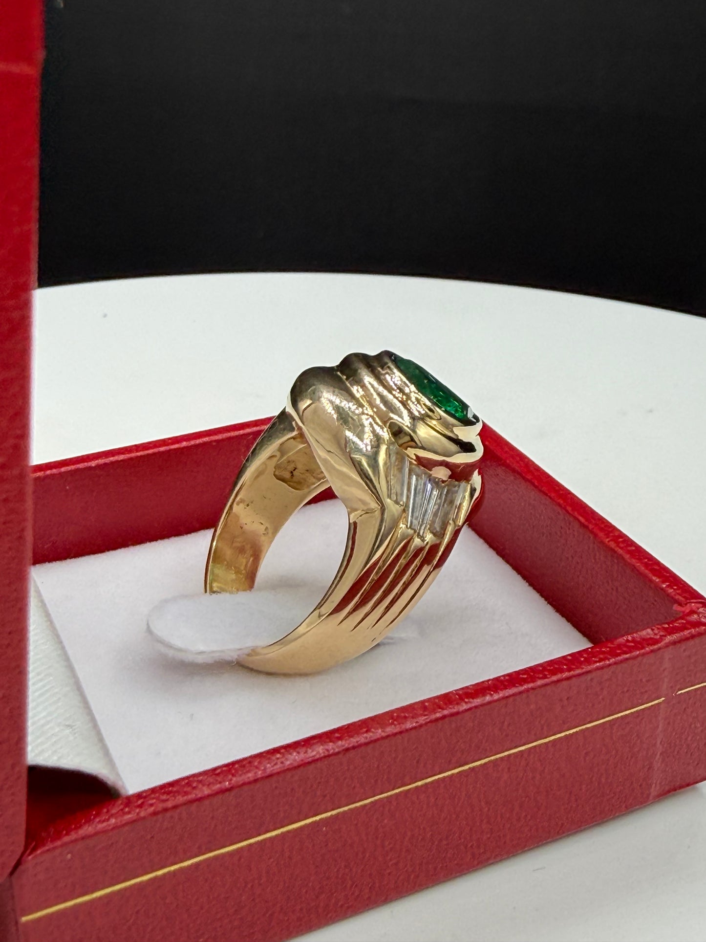 3.20ct Natural Pear Emerald & 1.10ct Diamond Ring 18K Yellow Gold | Size 6