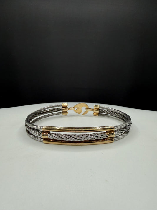 Solid Sterling Silver Two-Tone Cable Bracelet 8” | 925 Silver | Wide Modern Designer Style