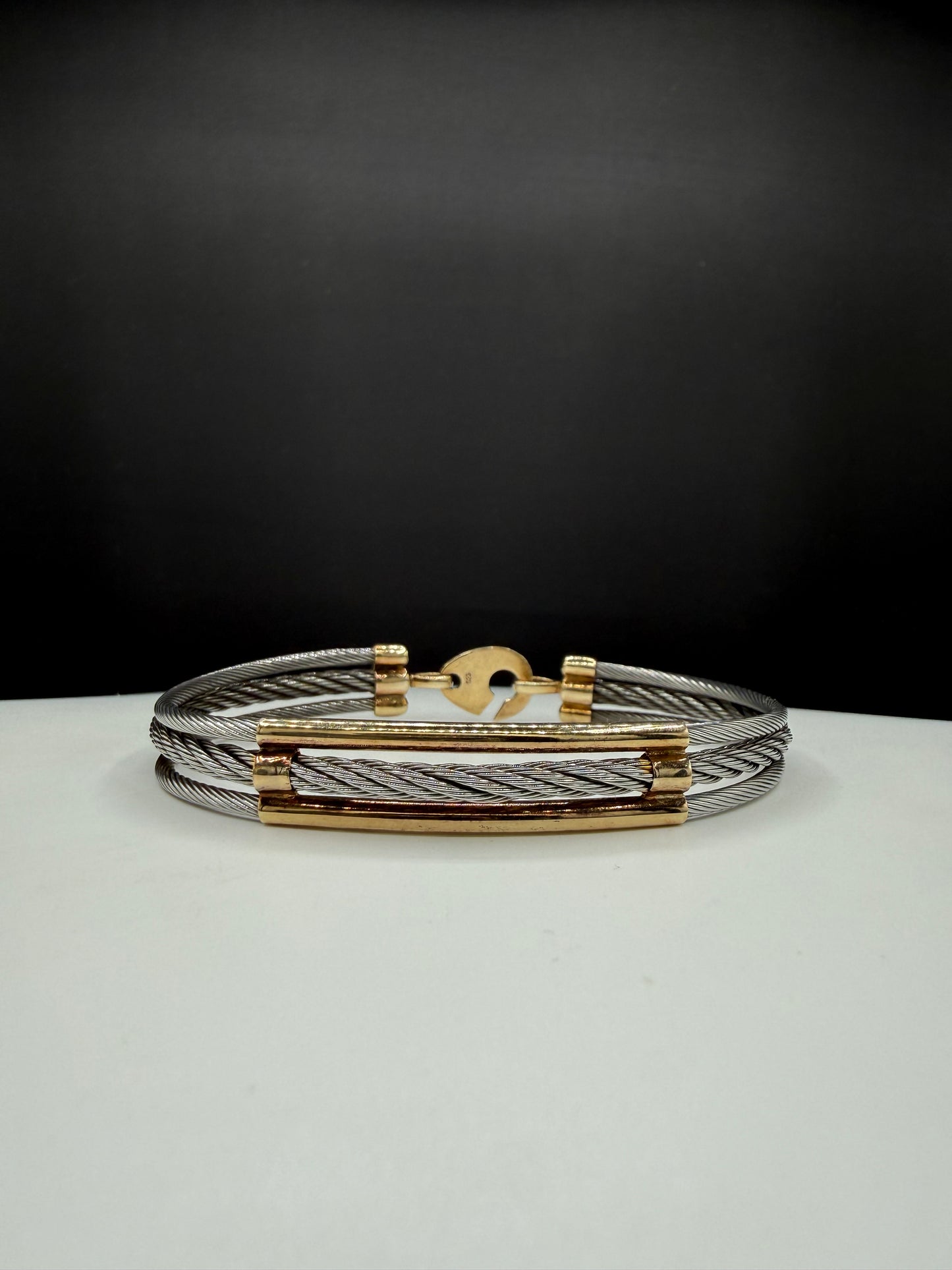 Solid Sterling Silver Two-Tone Cable Bracelet 8” | 925 Silver | Wide Modern Designer Style