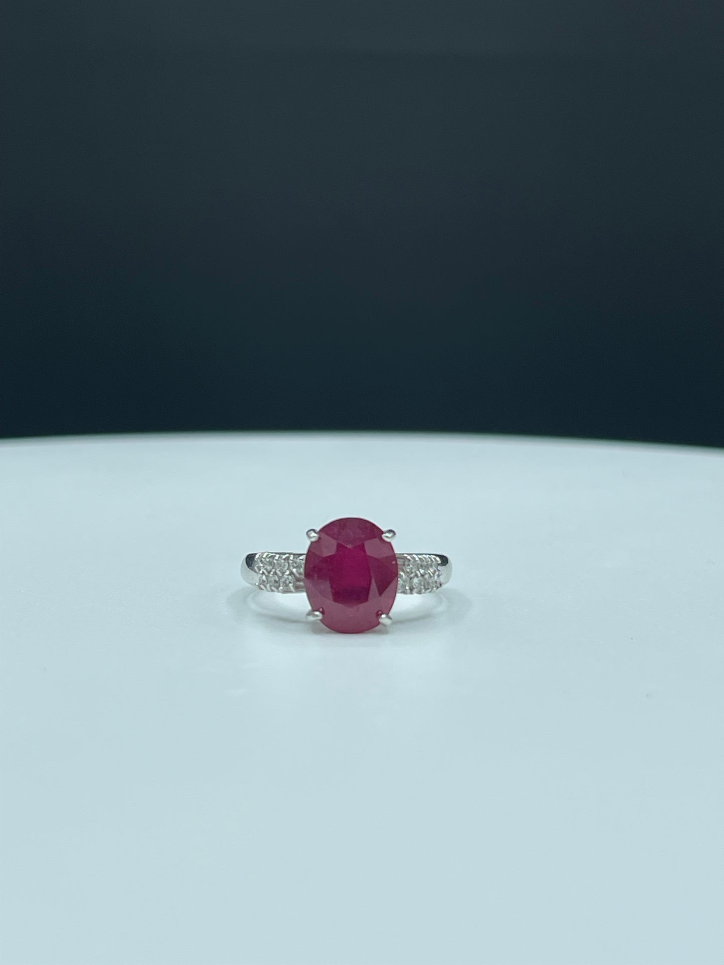 3.33 Carat Natural Ruby & Diamond 18k White Gold Engagement Ring (Size 6)