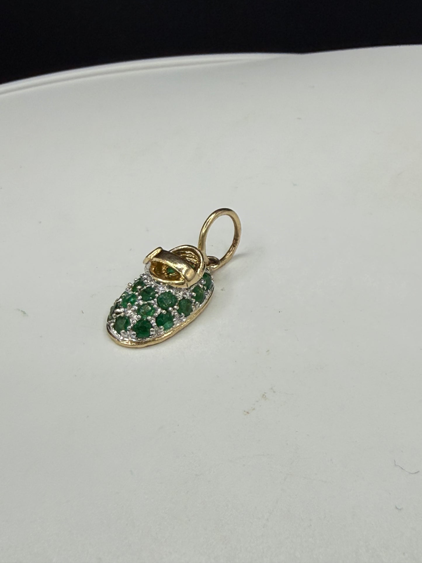 Vintage 14K Gold Emerald Shoe Pendant | Natural Emeralds 0.50 CT | Designer Gold Charm Pendant