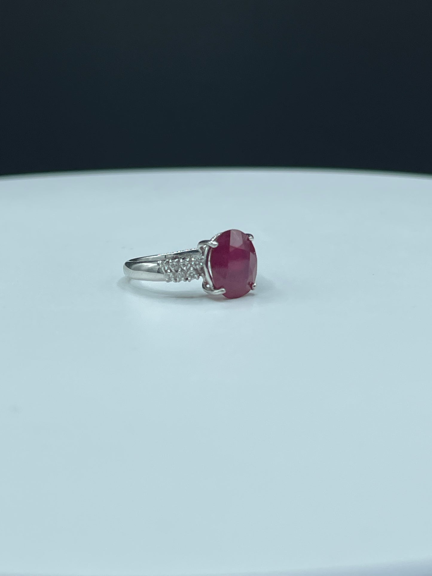 3.33 Carat Natural Ruby & Diamond 18k White Gold Engagement Ring (Size 6)