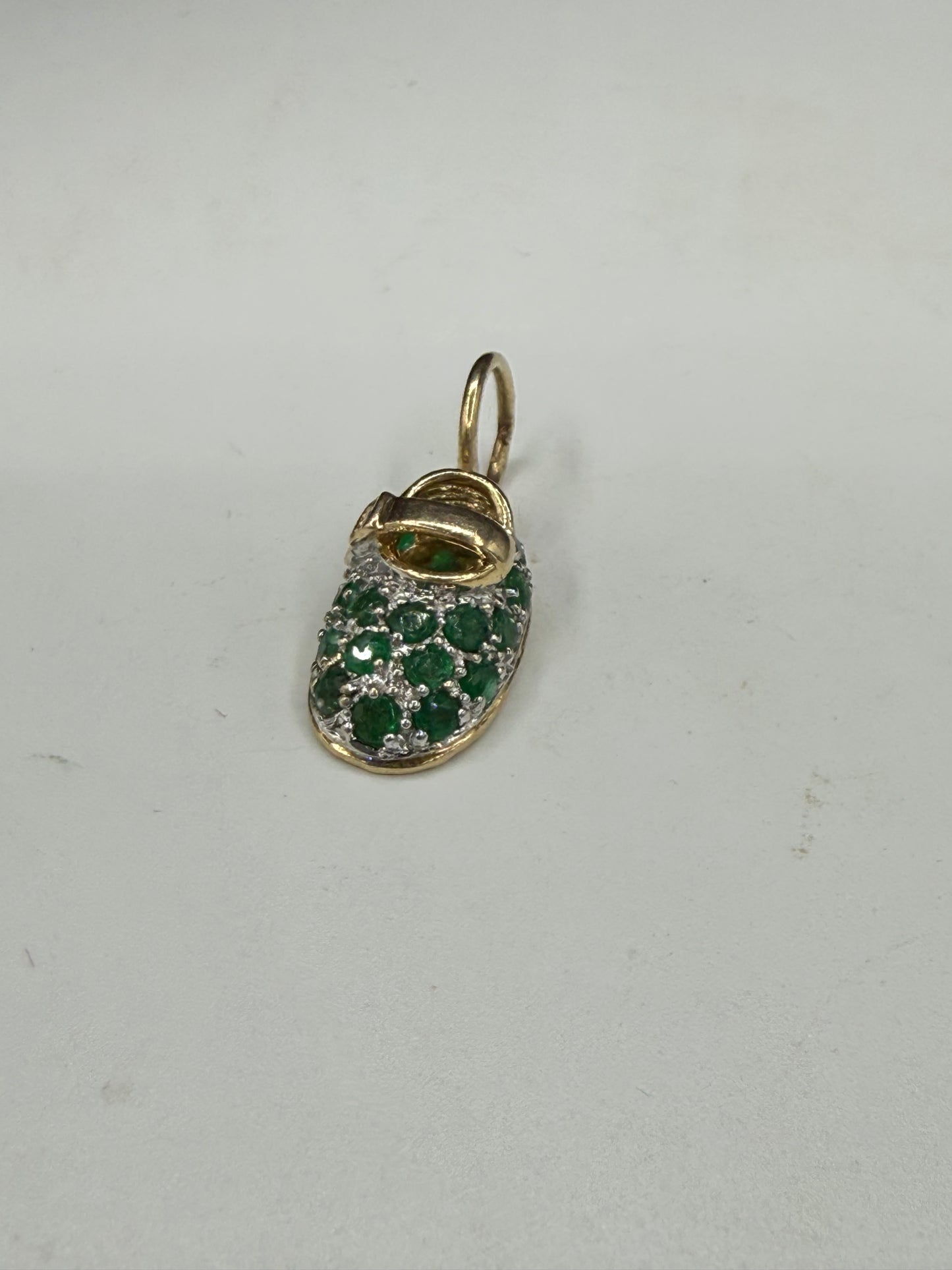 Vintage 14K Gold Emerald Shoe Pendant | Natural Emeralds 0.50 CT | Designer Gold Charm Pendant
