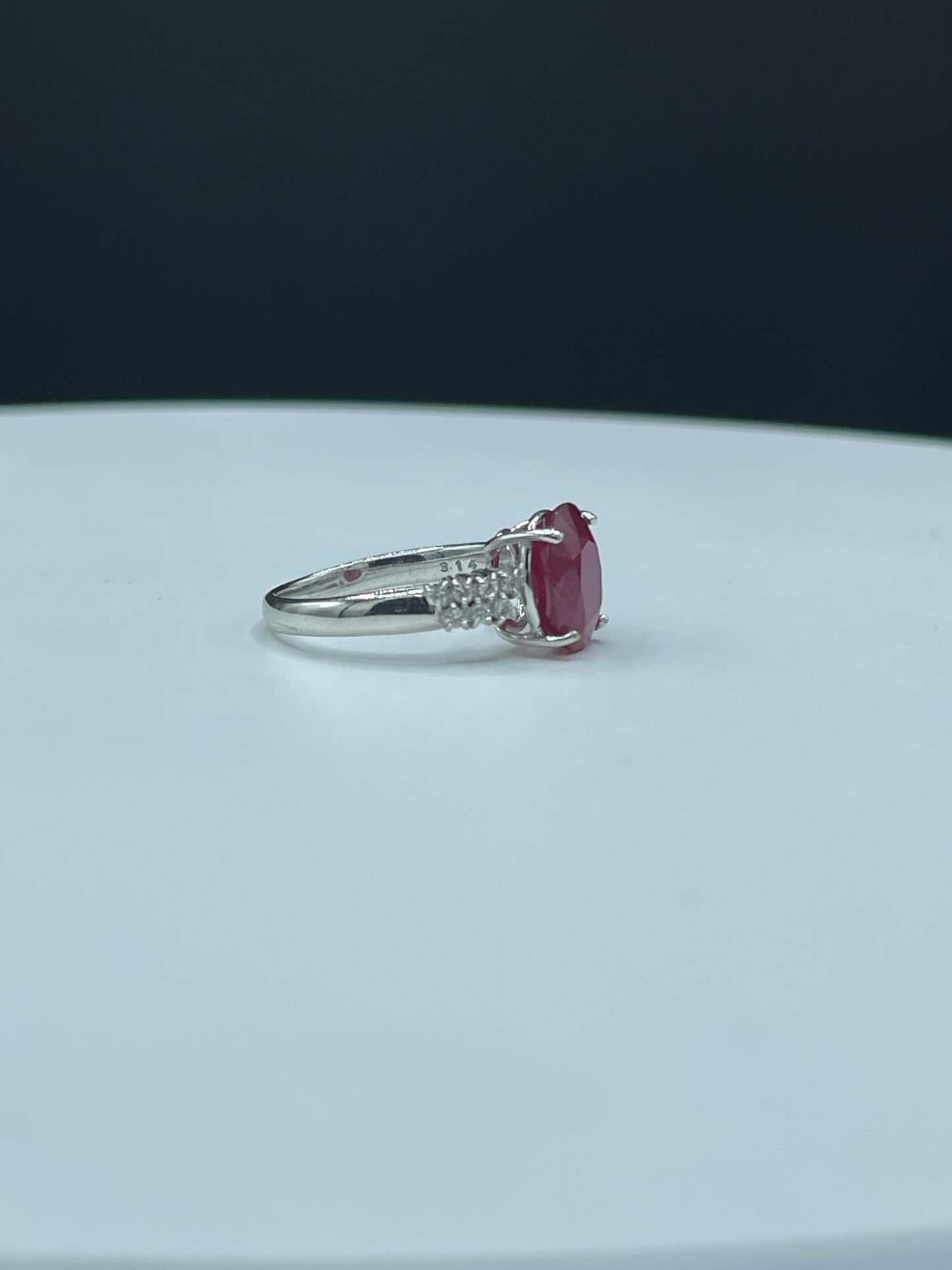 3.33 Carat Natural Ruby & Diamond 18k White Gold Engagement Ring (Size 6)