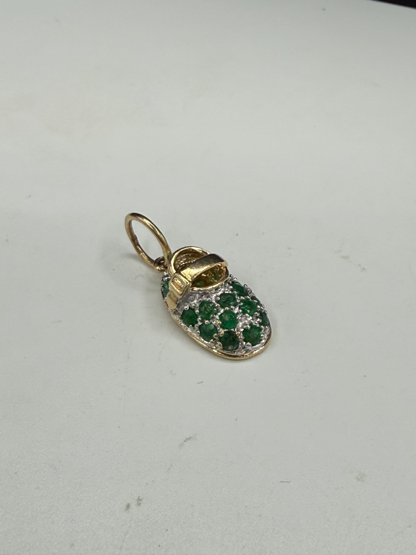 Vintage 14K Gold Emerald Shoe Pendant | Natural Emeralds 0.50 CT | Designer Gold Charm Pendant