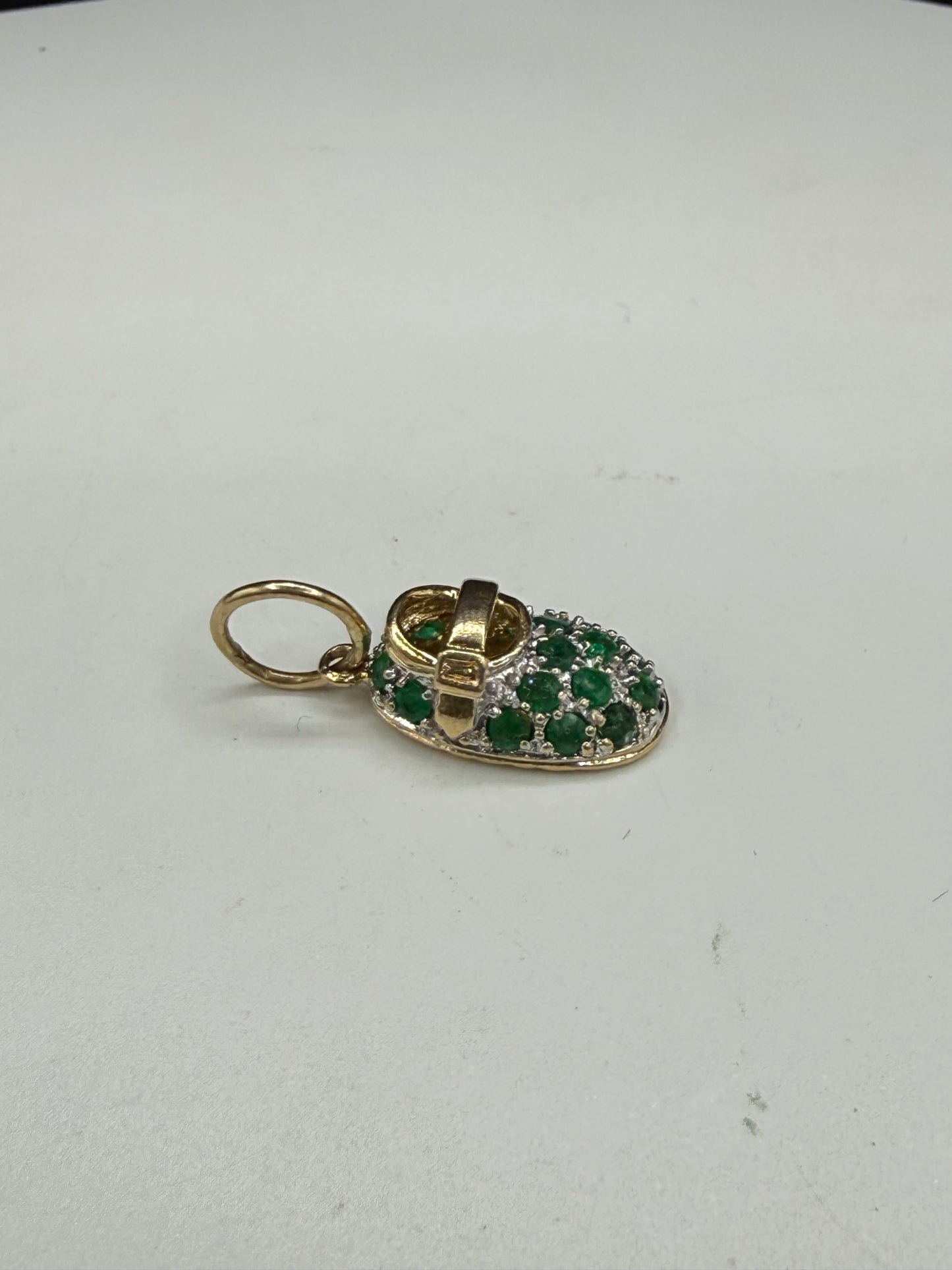 Vintage 14K Gold Emerald Shoe Pendant | Natural Emeralds 0.50 CT | Designer Gold Charm Pendant