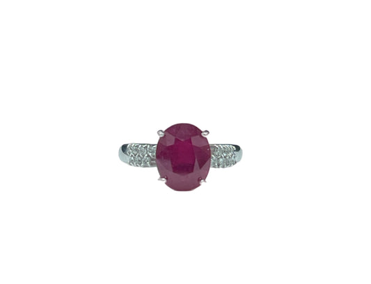 3.33 Carat Natural Ruby & Diamond 18k White Gold Engagement Ring (Size 6)