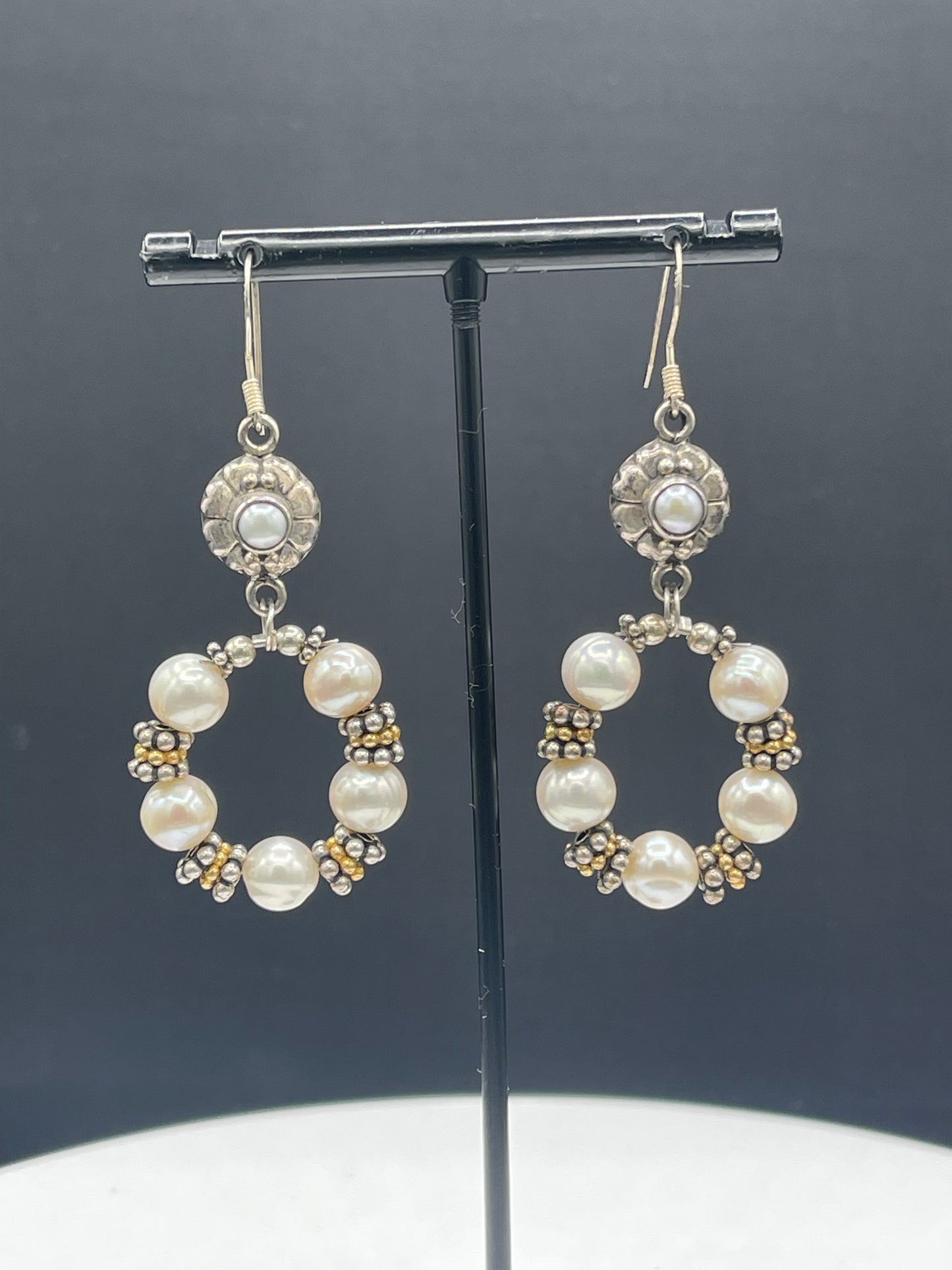 Natural Freshwater Pearl Bali Sterling Silver Bead Handmade Necklace Bracelet & Earring Set