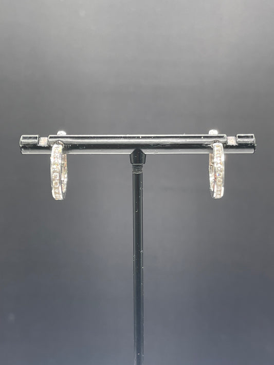 0.60 Carat Natural Diamond 18k White Gold Huggie Hoop Earrings