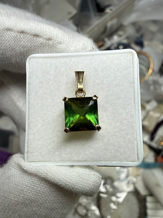 1.62ct Natural Deep Green Tourmaline 14K Gold Pendant