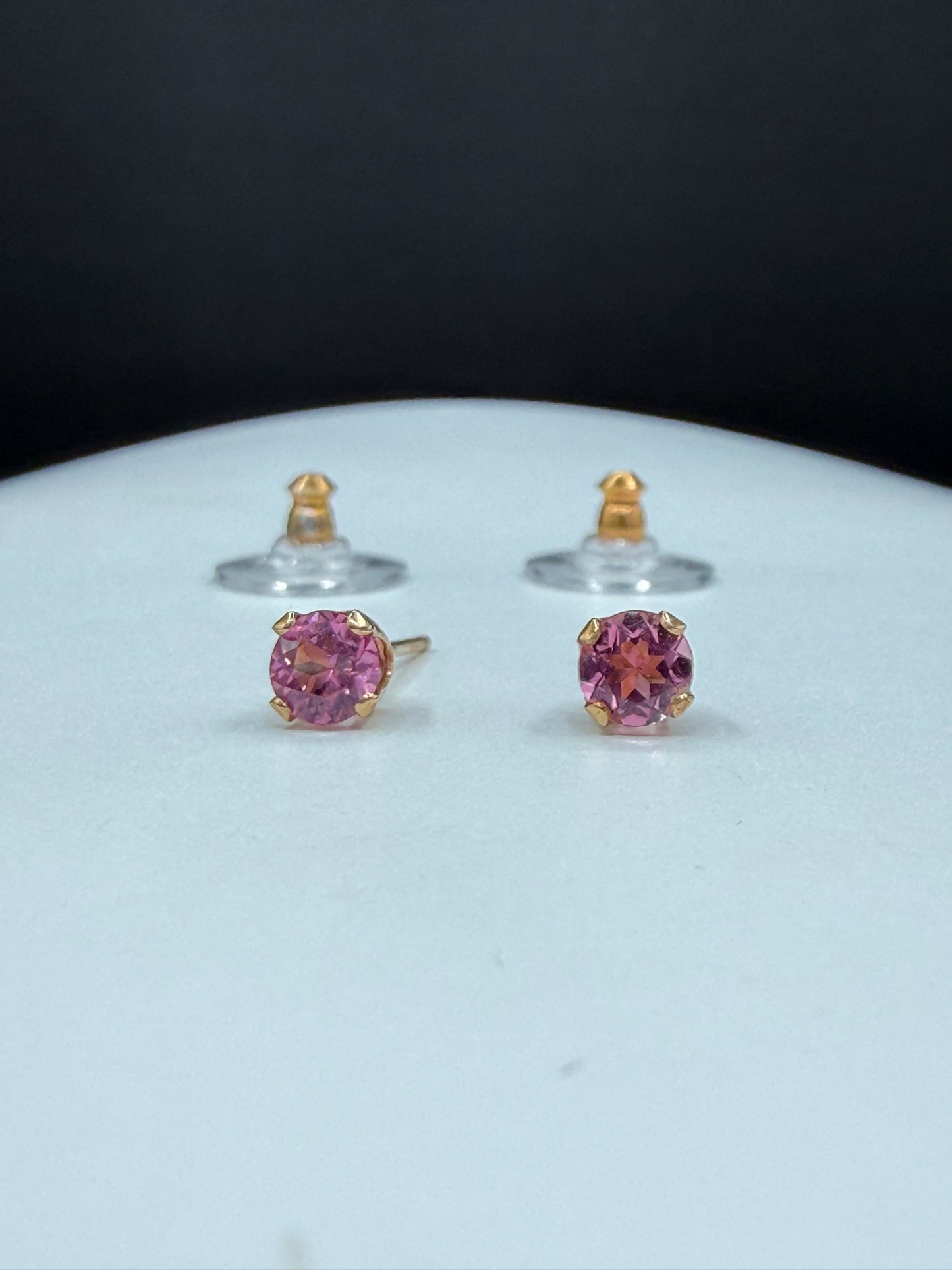 Natural Rubellite Tourmaline Stud Earrings 14K Yellow Gold | 0.70 CTW | Round Cut