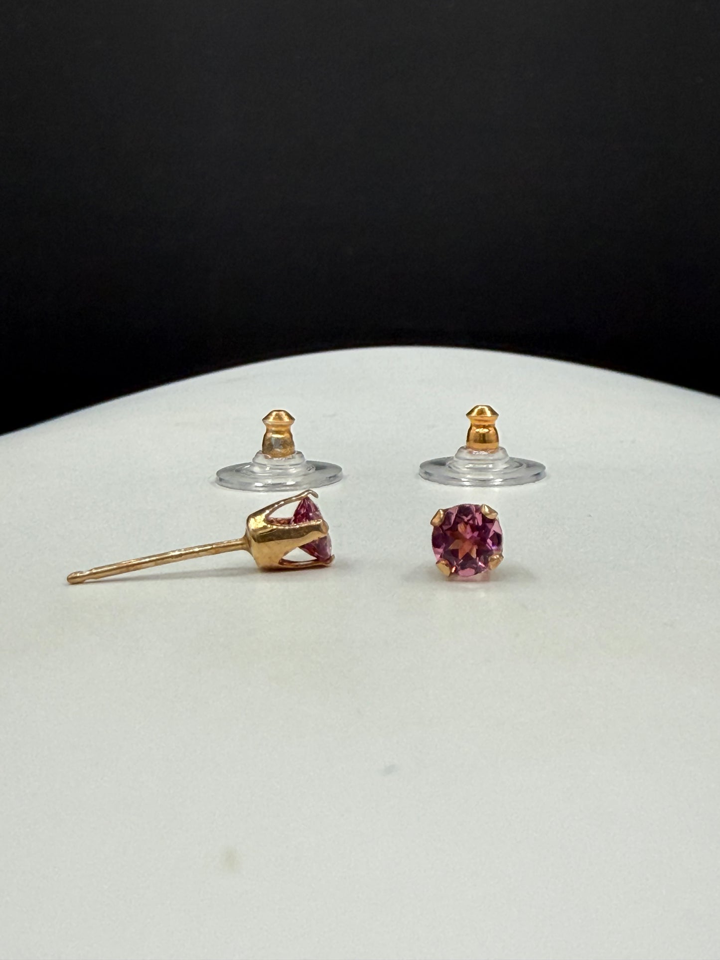 Natural Rubellite Tourmaline Stud Earrings 14K Yellow Gold | 0.70 CTW | Round Cut