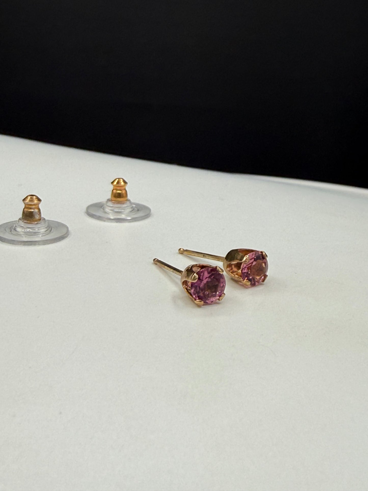 Natural Rubellite Tourmaline Stud Earrings 14K Yellow Gold | 0.70 CTW | Round Cut