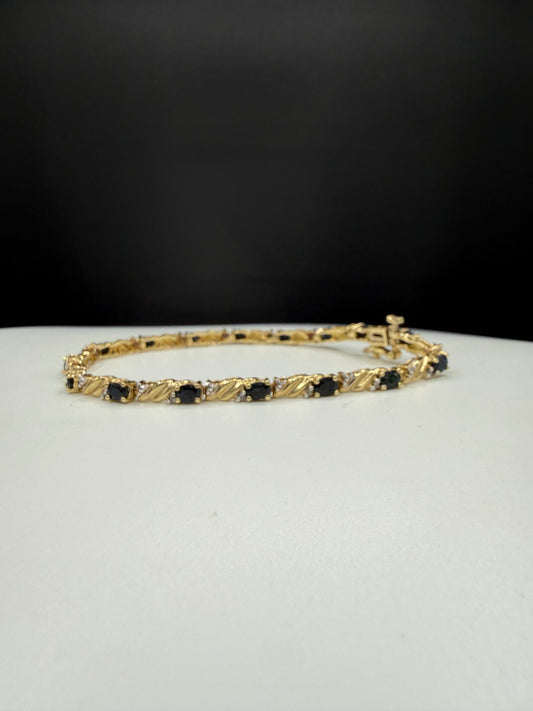 Natural Blue Sapphire & Diamond 14K Yellow Gold Bracelet | 2.88 CT Sapphire | 7.25”