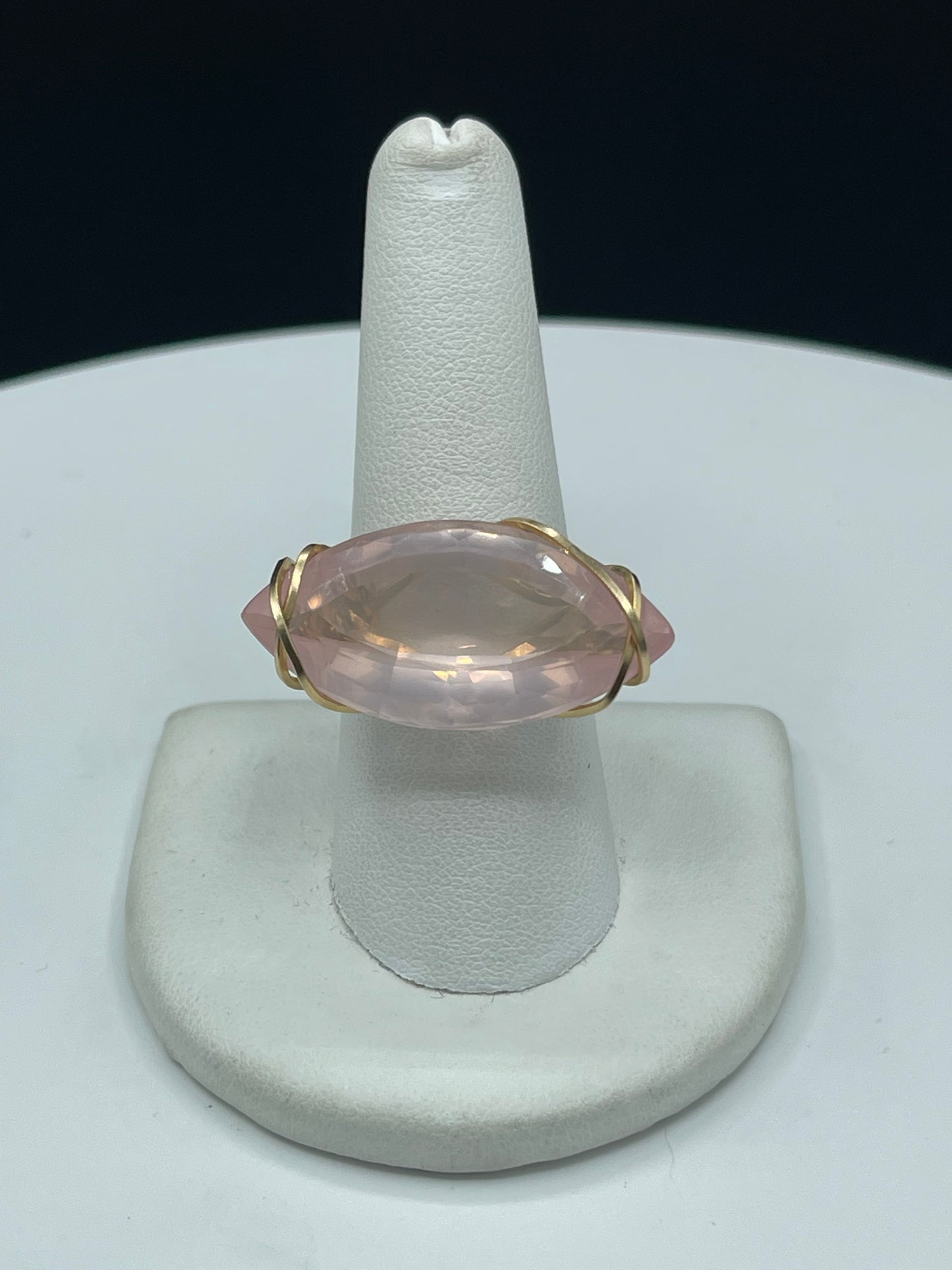 35.81 Carat Natural Rose Quartz Marquise Cut 14k Gold Filled Wire Wrapped Ring (Size 8.5)
