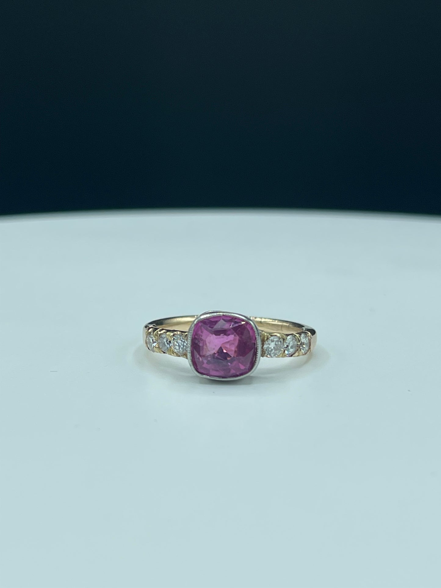 3.08 Carat Natural Pink Sapphire & Diamond Platinum + 14k Yellow Gold Ring (Size 8.5)