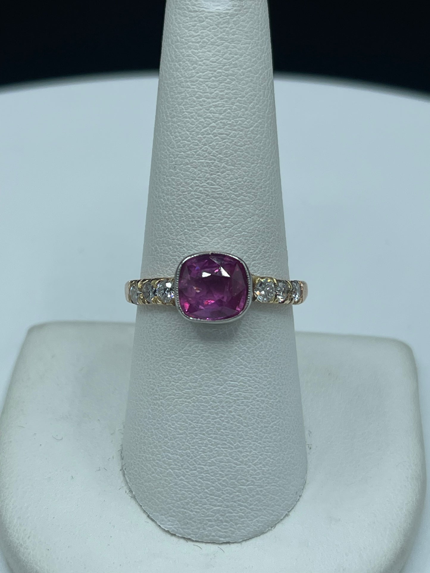 3.08 Carat Natural Pink Sapphire & Diamond Platinum + 14k Yellow Gold Ring (Size 8.5)