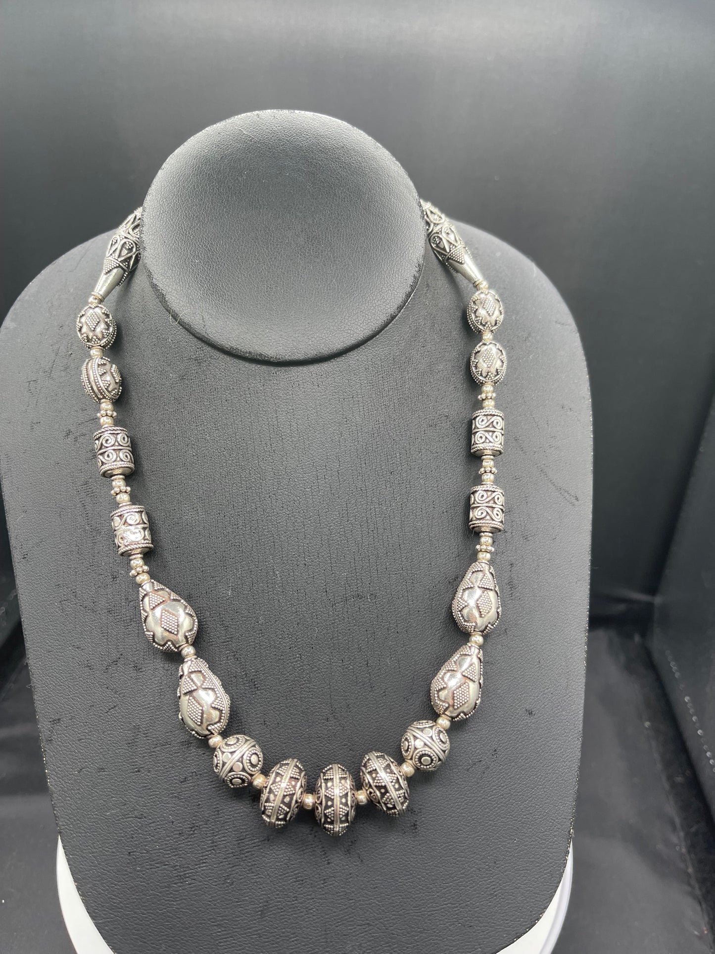 Handmade Solid Sterling Silver Bali Bead Adjustable Necklace