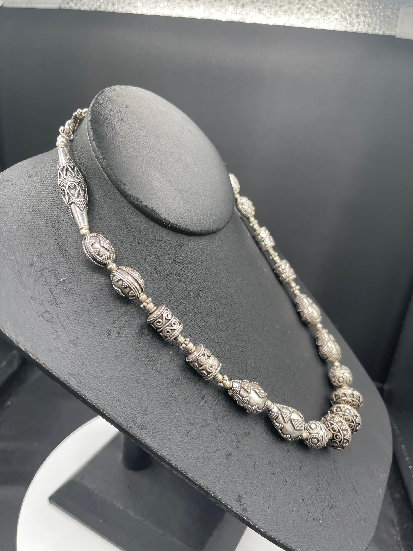 Handmade Solid Sterling Silver Bali Bead Adjustable Necklace
