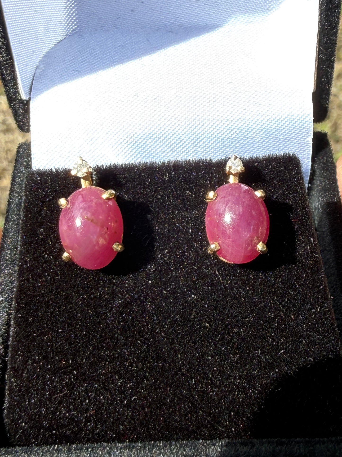 Natural Unheated Ruby Cabochon & Diamond 14K Yellow Gold Earrings – 7.00 CTW Ruby